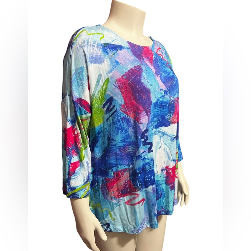 NWT Ali Miles Plus Size 1X Abstract Multi Print Tunic Top - Picture 2 of 10